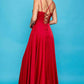 Flowy A-Line V-Neck Spaghetti-Strap Satin Floor-Length Slit Lace-Up Bridesmaid Dress