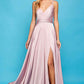 Flowy A-Line V-Neck Spaghetti-Strap Satin Floor-Length Slit Lace-Up Bridesmaid Dress