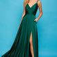 Flowy A-Line V-Neck Spaghetti-Strap Satin Floor-Length Slit Lace-Up Bridesmaid Dress