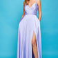 Flowy A-Line V-Neck Spaghetti-Strap Satin Floor-Length Slit Lace-Up Bridesmaid Dress