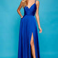 Flowy A-Line V-Neck Spaghetti-Strap Satin Floor-Length Slit Lace-Up Bridesmaid Dress