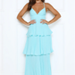 A-line Flowy Tiered Sleeveless Chiffon Maxi Pleated Cross-Back Bridesmaid Dress
