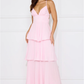 A-line Flowy Tiered Sleeveless Chiffon Maxi Pleated Cross-Back Bridesmaid Dress