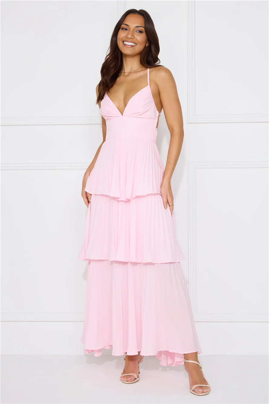 A-line Flowy Tiered Sleeveless Chiffon Maxi Pleated Cross-Back Bridesmaid Dress