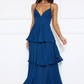 A-line Flowy Tiered Sleeveless Chiffon Maxi Pleated Cross-Back Bridesmaid Dress
