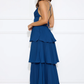 A-line Flowy Tiered Sleeveless Chiffon Maxi Pleated Cross-Back Bridesmaid Dress