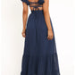 Flowy Tiered Midi Deep V Ruffle Strap Cross Wrap Waist Side Cutout Criss Cross Lace-Up Back Swiss Dot Chiffon Casual Formal Dress