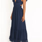 Flowy Tiered Midi Deep V Ruffle Strap Cross Wrap Waist Side Cutout Criss Cross Lace-Up Back Swiss Dot Chiffon Casual Formal Dress