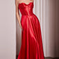 Glamorous A-Line Sweetheart Strapless Satin Floor-Length Corset High Slit Evening Dress