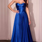 Glamorous A-Line Sweetheart Strapless Satin Floor-Length Corset High Slit Evening Dress