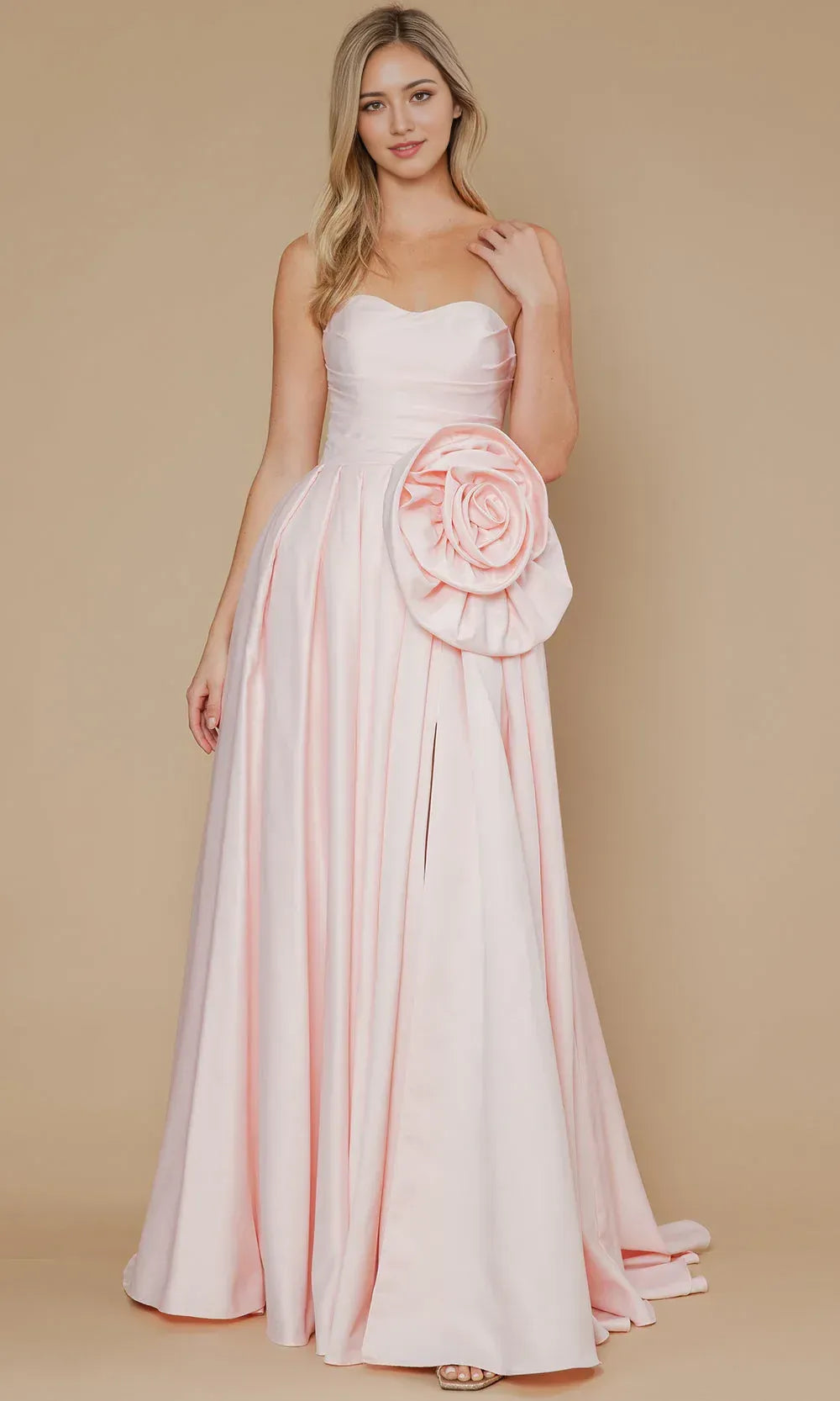 Glamorous Ballgown Sweetheart Strapless Satin Floor-Length Flower Slit Prom Dress