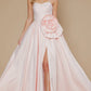 Glamorous Ballgown Sweetheart Strapless Satin Floor-Length Flower Slit Prom Dress