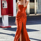 Glamorous Mermaid Cowl Neck Sleeveless Satin Floor-Length Slit Prom Dress