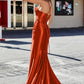 Glamorous Mermaid Cowl Neck Sleeveless Satin Floor-Length Slit Prom Dress