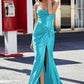 Glamorous Mermaid Cowl Neck Sleeveless Satin Floor-Length Slit Prom Dress