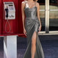 Glamorous Mermaid Cowl Neck Sleeveless Satin Floor-Length Slit Prom Dress