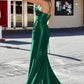 Glamorous Mermaid Cowl Neck Sleeveless Satin Floor-Length Slit Prom Dress