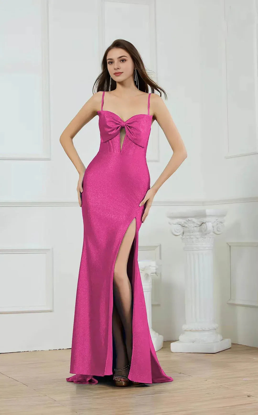 Glamorous Mermaid Sweetheart Sleeveless Glitter Floor Length Bow Slit Prom Dress