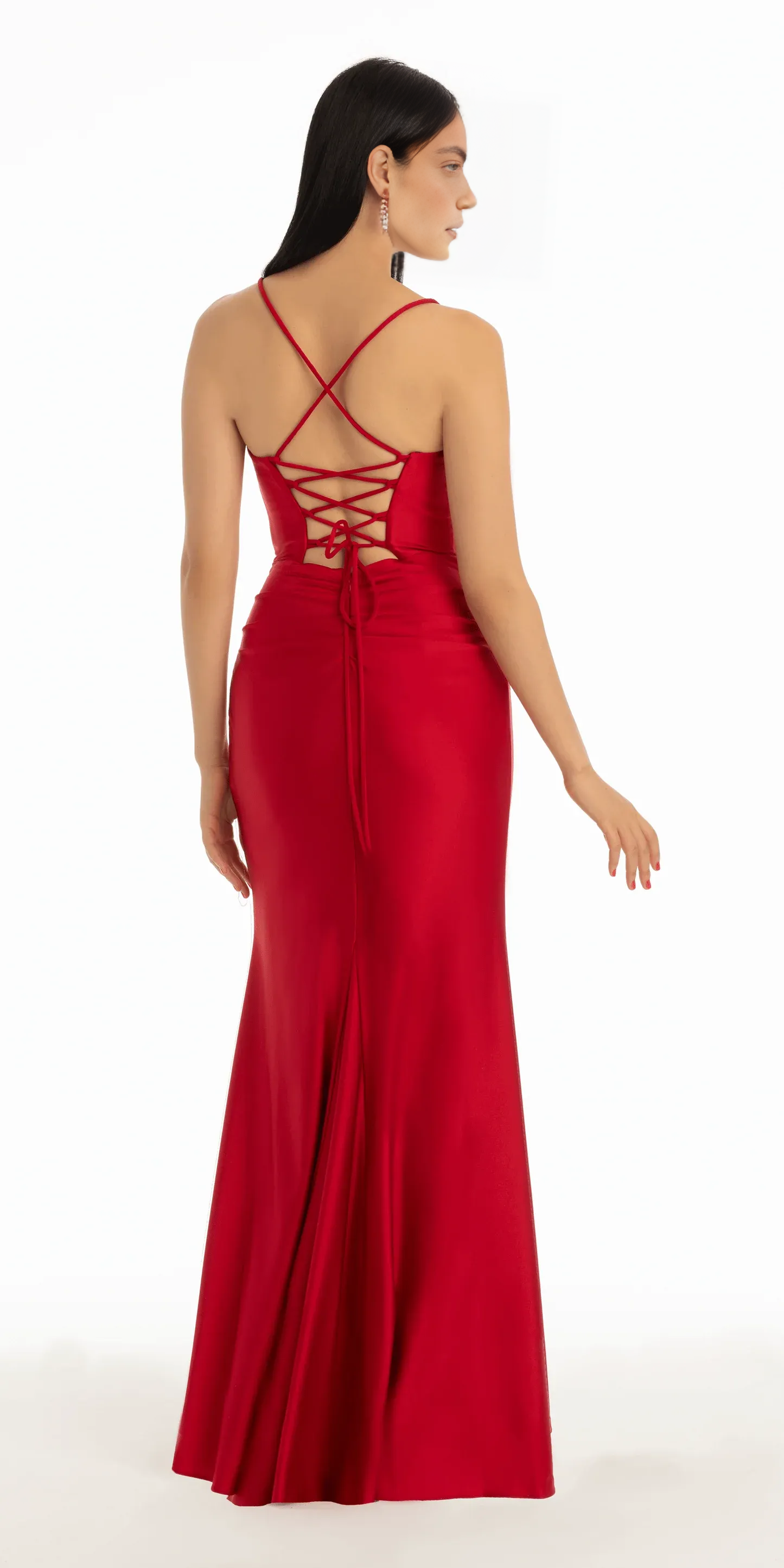 Glamorous Mermaid Sweetheart Sleeveless Satin Floor-Length Corset Lace-Up Evening Dress