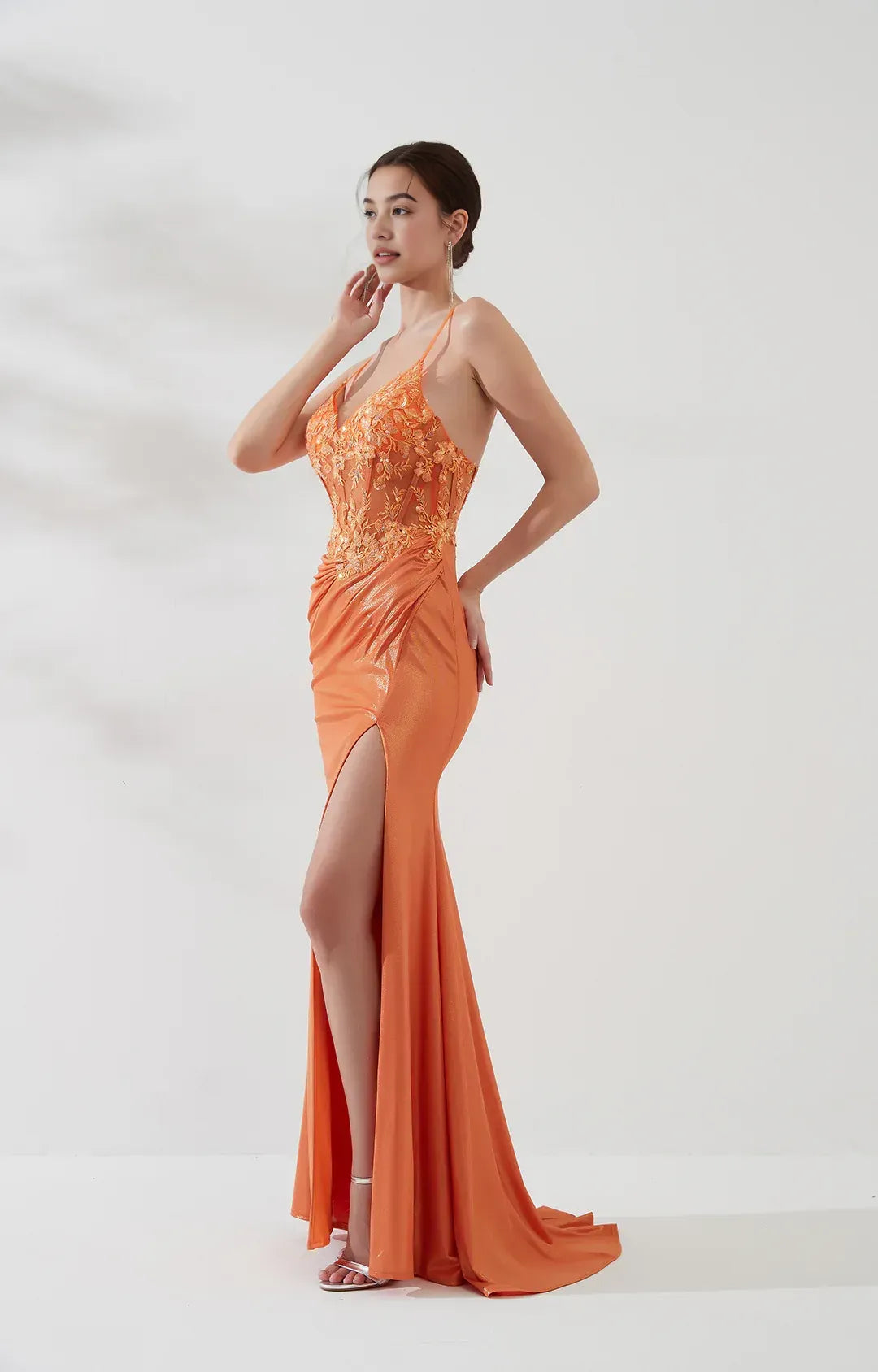Glamorous Mermaid Sweetheart Sleeveless Shimmer Floor Length Lace-up Slit Evening Gown