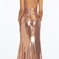 Glamorous Mermaid V-Neck Sleeveless Metallic Floor-Length Ruched High-Slit Prom Dress