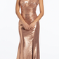 Glamorous Mermaid V-Neck Sleeveless Metallic Floor-Length Ruched High-Slit Prom Dress