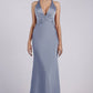 Glamorous Sheath Plunging V-neck Sleeveless Satin Floor-length Twist-front Evening Gown