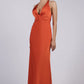 Glamorous Sheath Plunging V-neck Sleeveless Satin Floor-length Twist-front Evening Gown