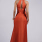 Glamorous Sheath Plunging V-neck Sleeveless Satin Floor-length Twist-front Evening Gown