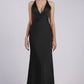Glamorous Sheath Plunging V-neck Sleeveless Satin Floor-length Twist-front Evening Gown