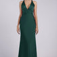Glamorous Sheath Plunging V-neck Sleeveless Satin Floor-length Twist-front Evening Gown