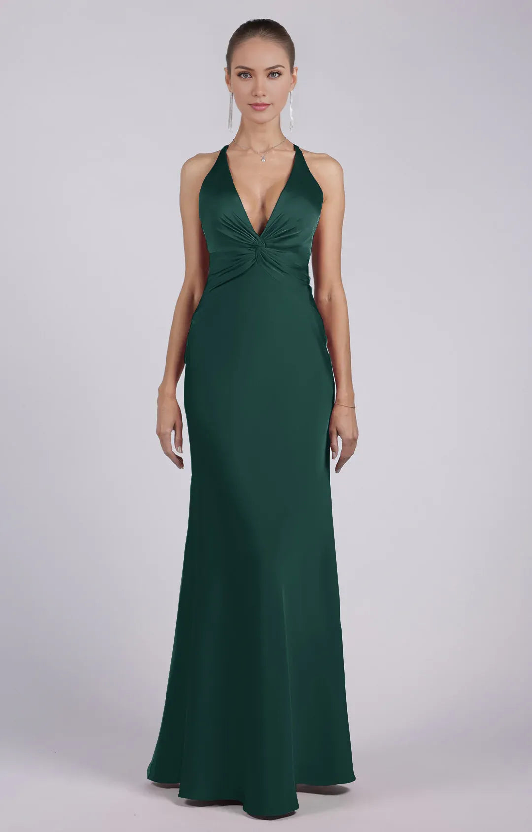 Glamorous Sheath Plunging V-neck Sleeveless Satin Floor-length Twist-front Evening Gown