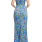 Glamorous Floor-Length Sheath Surplice V-Neck Sleeveless Metallic Floral Ruched Waist Side Slit Formal Evening Gown