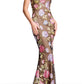 Glamorous Mermaid Strapless Notched Neck Mesh Sequin Floral Embroidered Formal Evening Gown