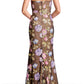 Glamorous Mermaid Strapless Notched Neck Mesh Sequin Floral Embroidered Formal Evening Gown