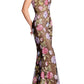 Glamorous Mermaid Strapless Notched Neck Mesh Sequin Floral Embroidered Formal Evening Gown