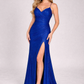 Glitter Mermaid V-Neck Spaghetti-Strap Slit Lace-Up-Back Maxi Prom Dress