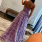 Glitter Tiered Ball Strapless Sweetheart Corset Zip Slit Train Prom Gown