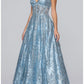 Glitter Lace Maxi V Thin Strap Lace Up A-line Prom Dress
