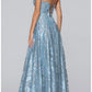 Glitter Lace Maxi V Thin Strap Lace Up A-line Prom Dress