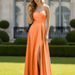 Gorgeous A-line Sweetheart Sleeveless Satin Floor-length High-slit Lace-up Prom Dress