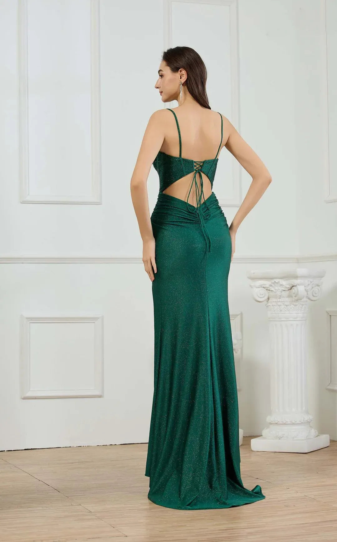 Sparkling Mermaid Sweetheart Sleeveless Glitter Floor Length Lace Up Back Slit Prom Dress