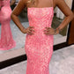 Lace Mermaid Square Spaghetti Straps Zipper Back Floor Length Prom Gown