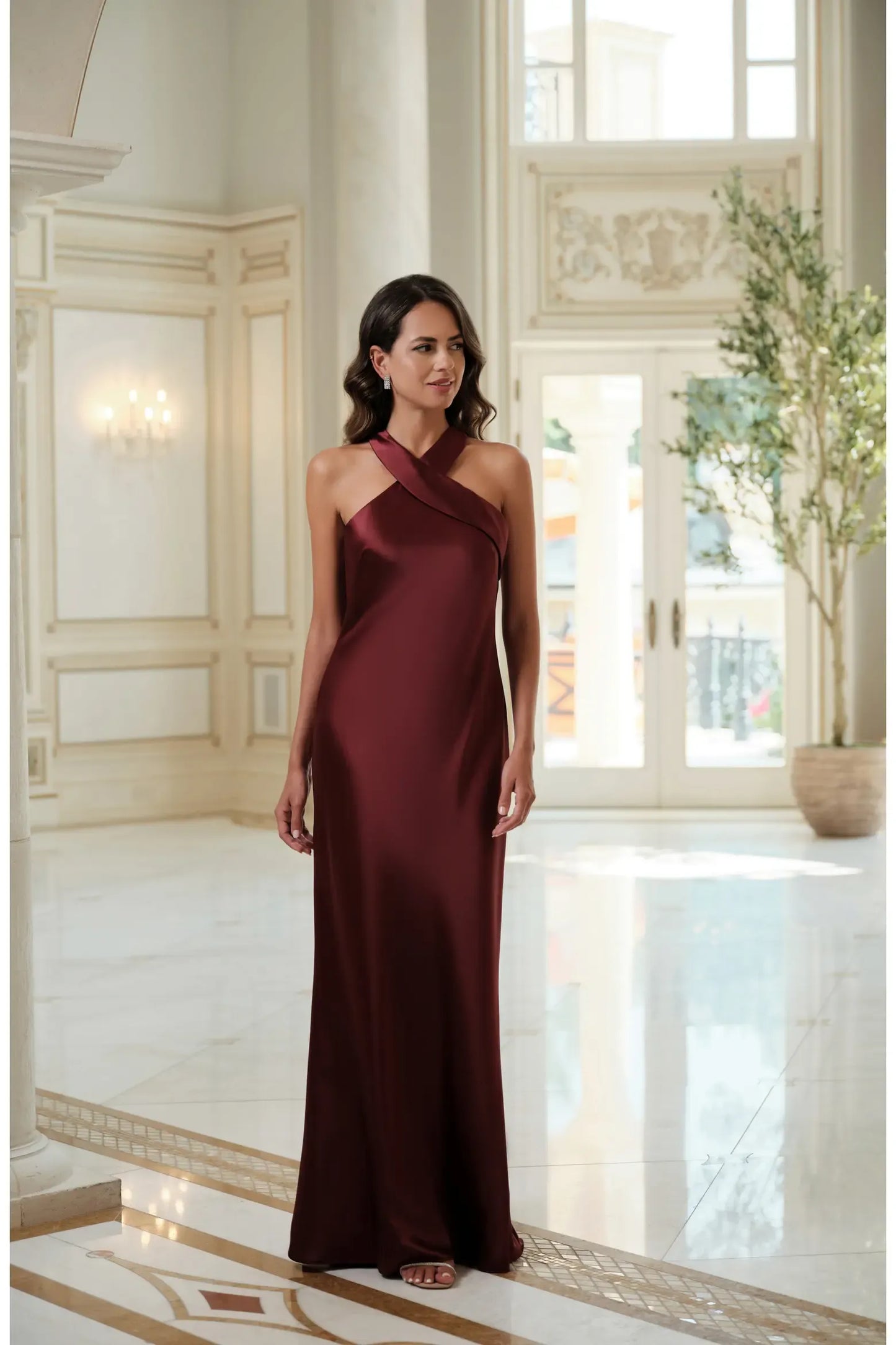 Lustrous Maxi Halter Tie Back Slip Formal Dress