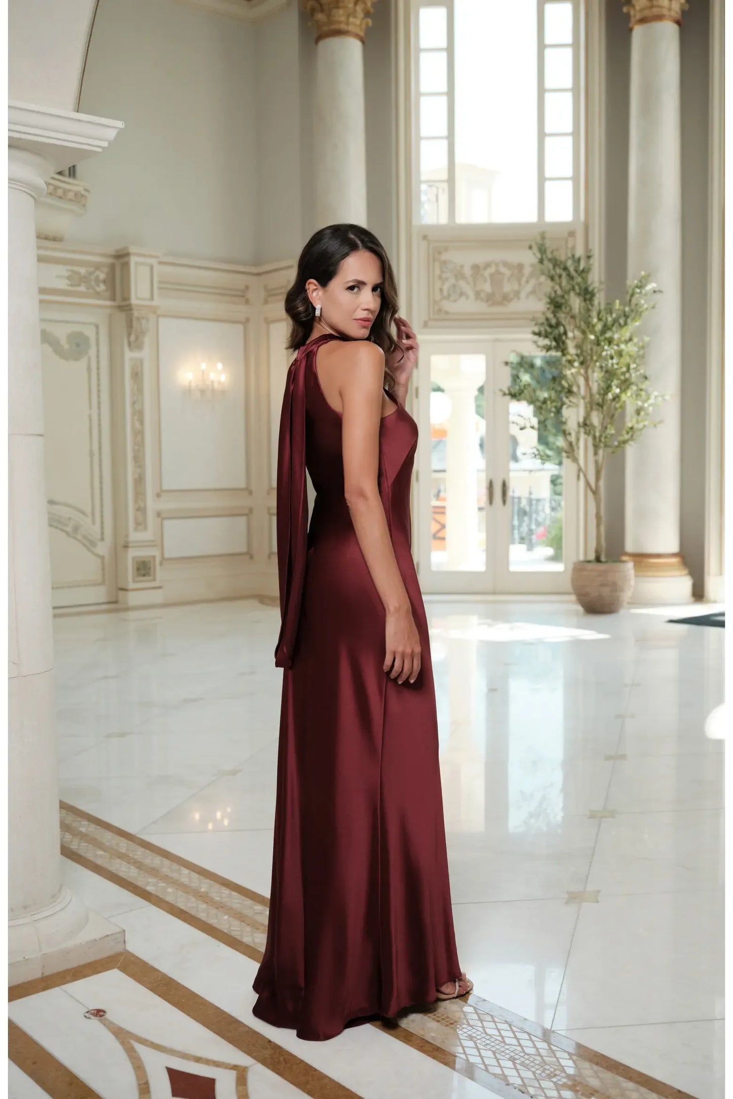 Lustrous Maxi Halter Tie Back Slip Formal Dress