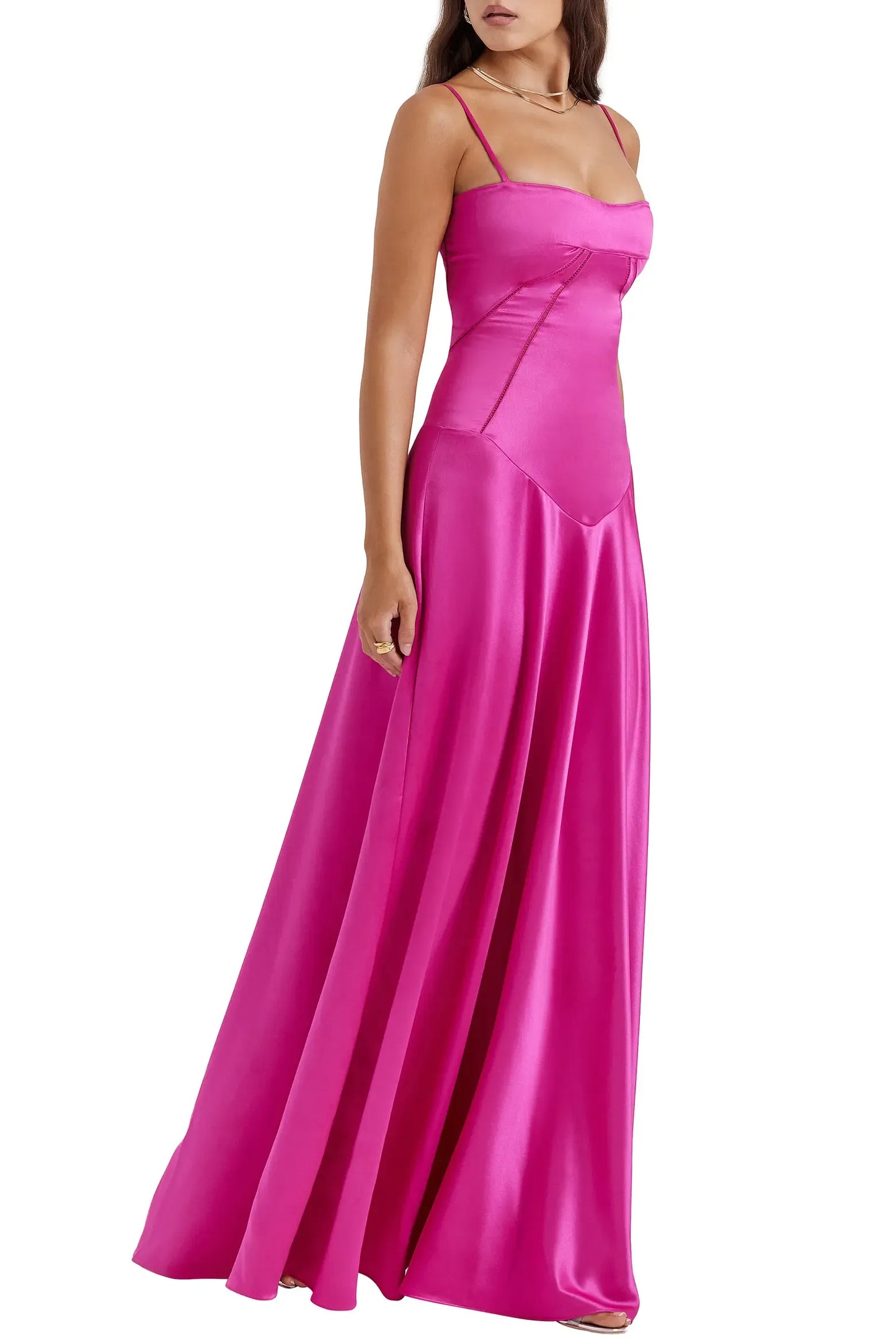 Lustrous Maxi Square Thin Strap Lace Up Back Flowy Prom Dress