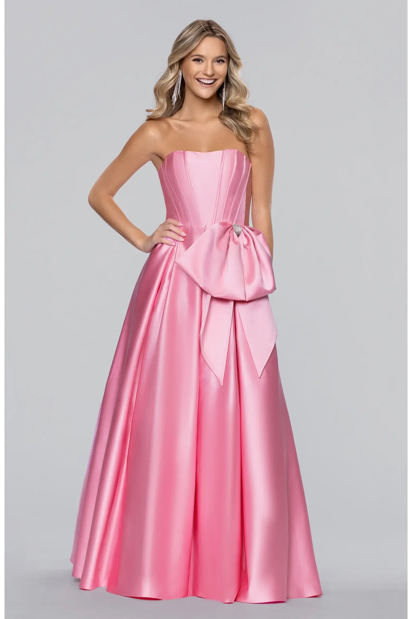 Lustrous Maxi Strapless Corset Big Bow Zip Back Ball Gown