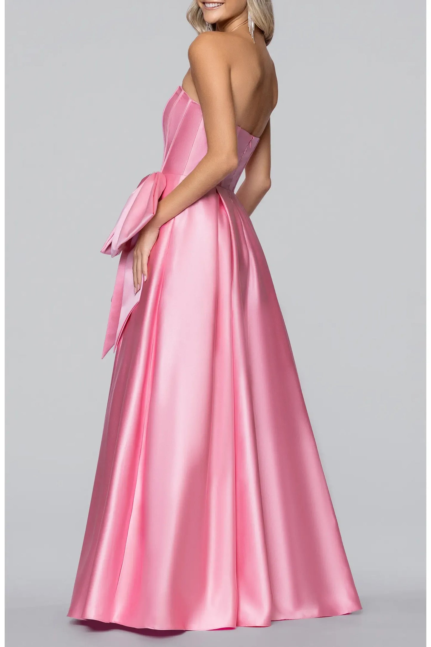 Lustrous Maxi Strapless Corset Big Bow Zip Back Ball Gown