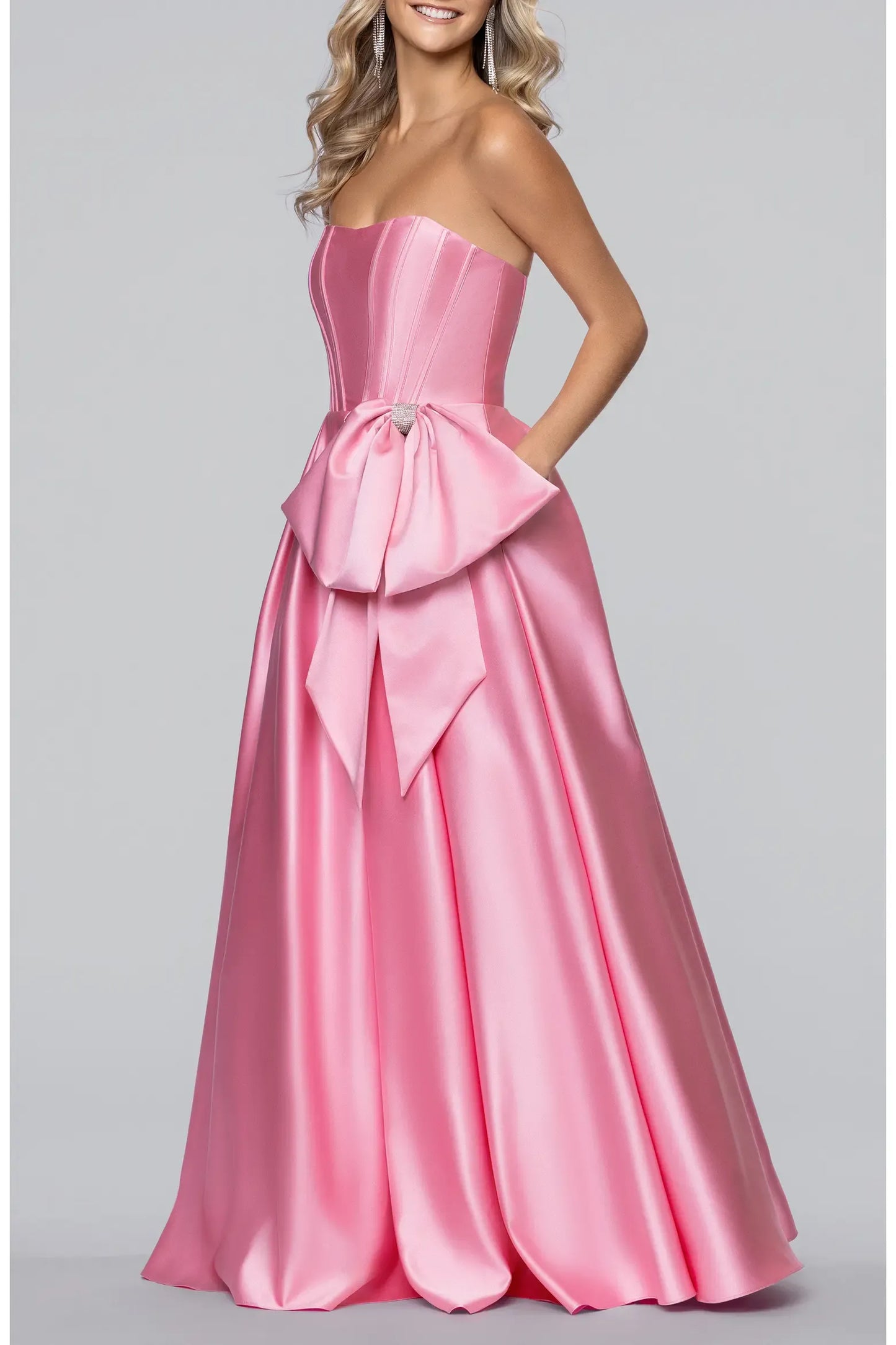 Lustrous Maxi Strapless Corset Big Bow Zip Back Ball Gown