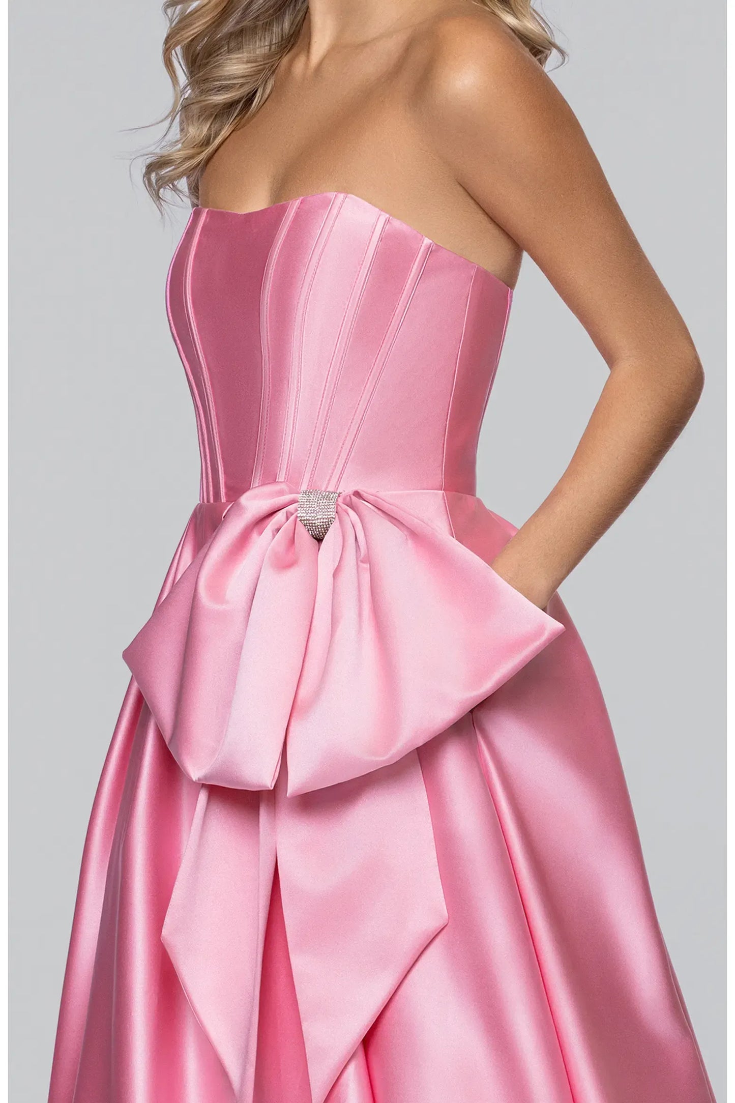 Lustrous Maxi Strapless Corset Big Bow Zip Back Ball Gown